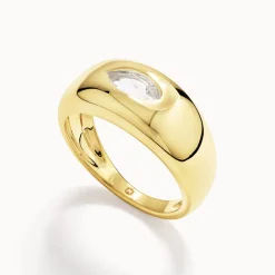 Clearance White Topaz Marquise Curve Pinky Ring in Gold Natural Gemstones | 18k Fine Gold Plated