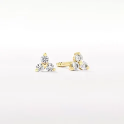 Hot White Topaz Micro Trio Stud Earrings in Gold 18k Fine Gold Plated | Earrings