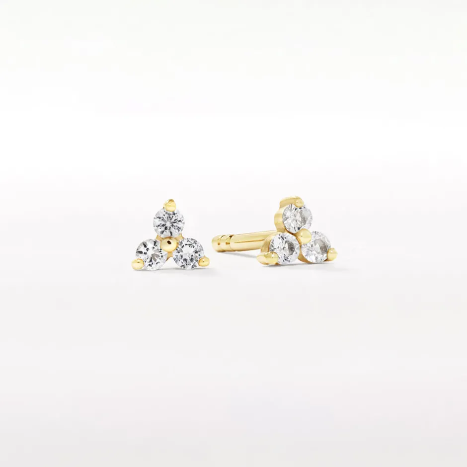 Hot White Topaz Micro Trio Stud Earrings in Gold 18k Fine Gold Plated | Earrings