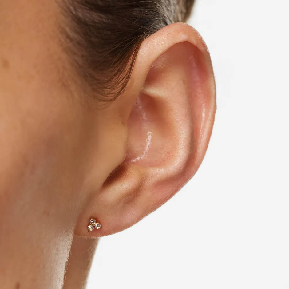 Hot White Topaz Micro Trio Stud Earrings in Gold 18k Fine Gold Plated | Earrings