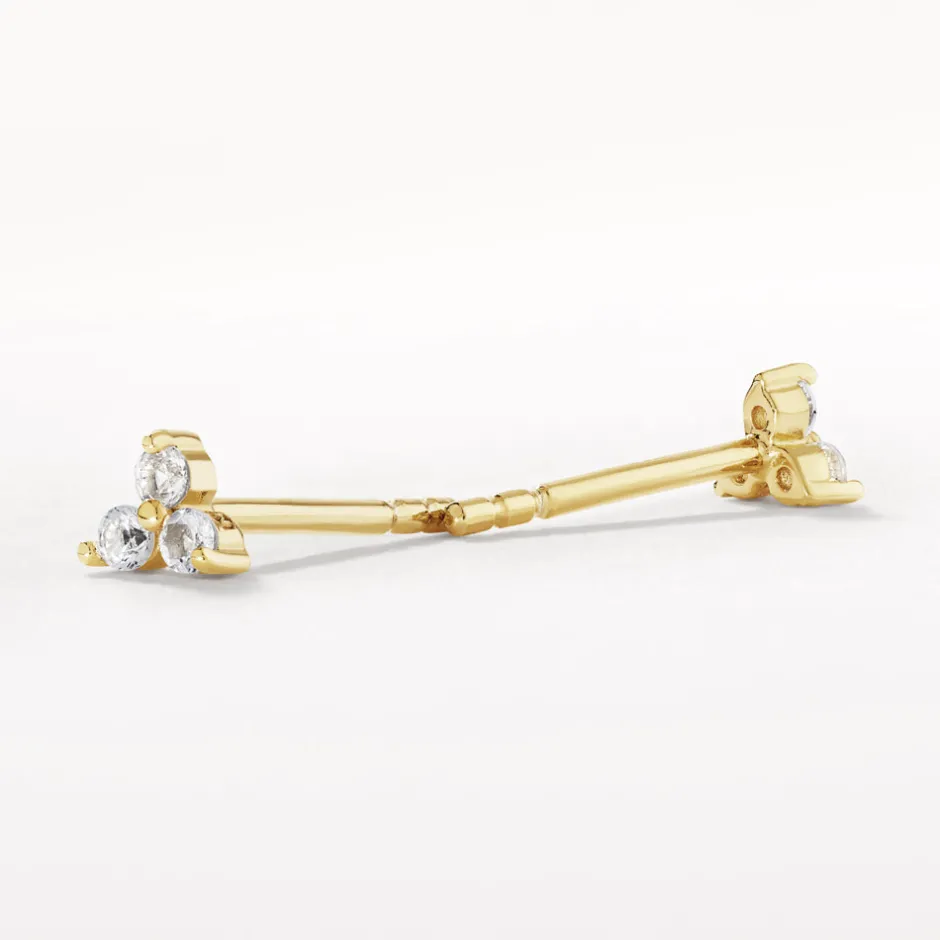 Hot White Topaz Micro Trio Stud Earrings in Gold 18k Fine Gold Plated | Earrings