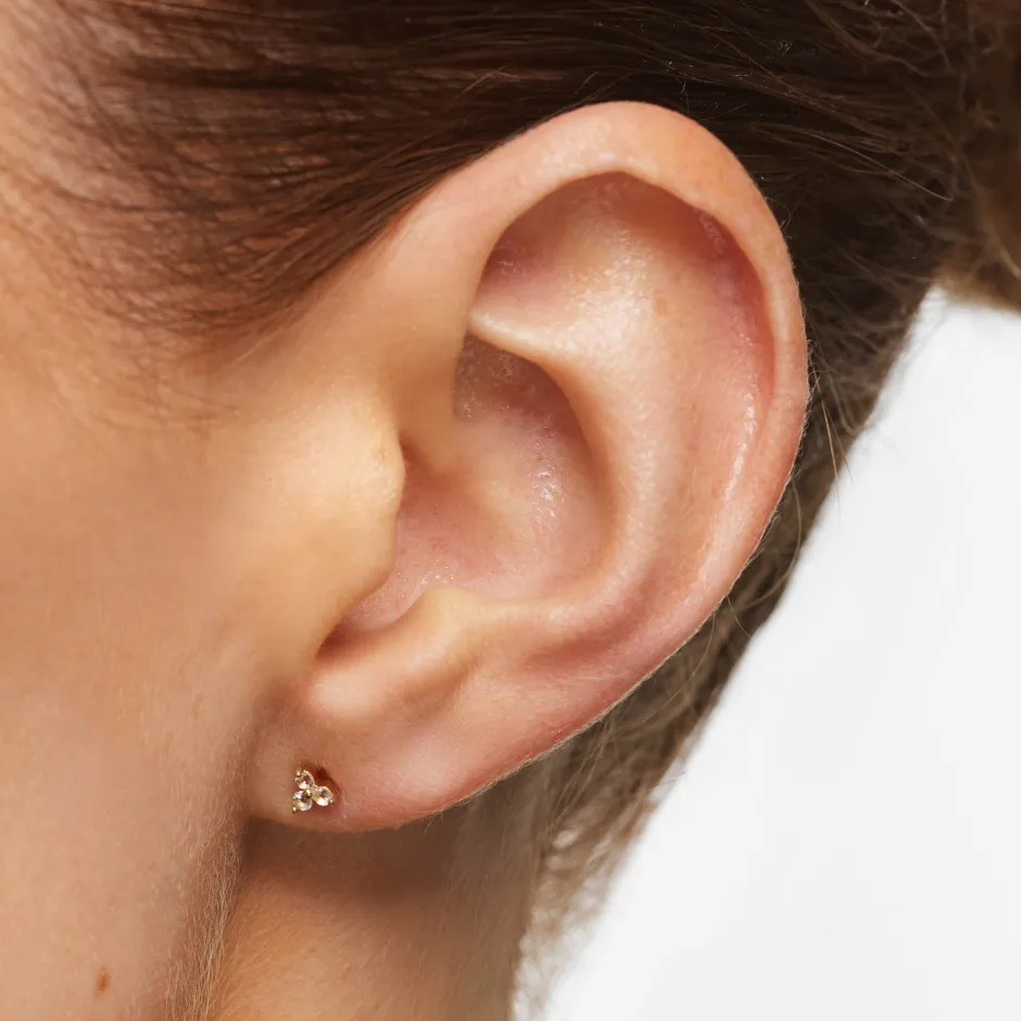 Hot White Topaz Micro Trio Stud Earrings in Gold 18k Fine Gold Plated | Earrings