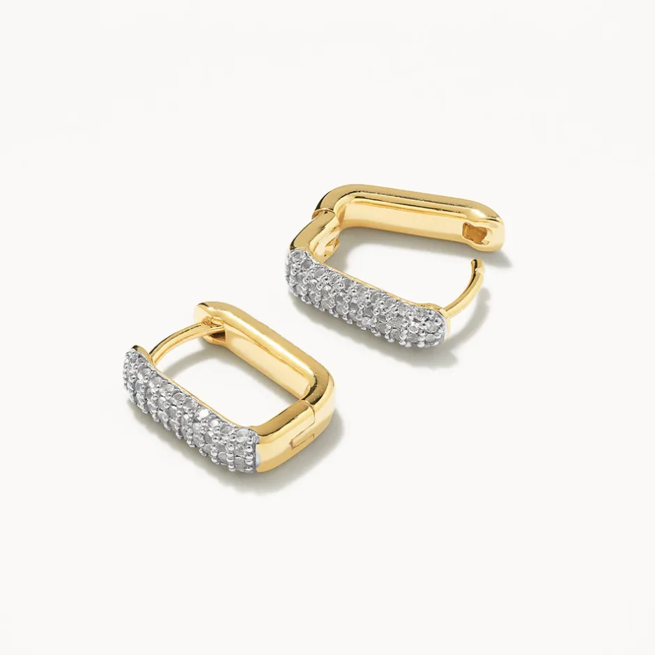 Sale White Topaz Mini Pave Paperclip Earrings in Gold Natural Gemstones | 18k Fine Gold Plated