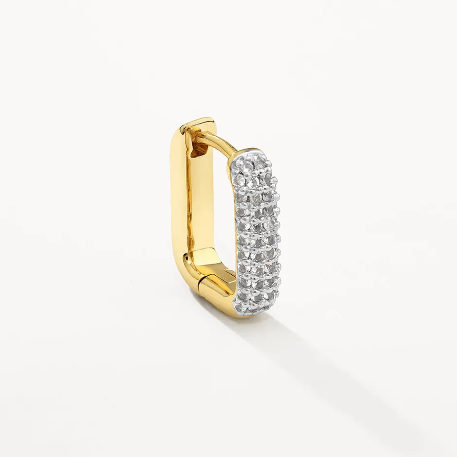 Sale White Topaz Mini Pave Paperclip Earrings in Gold Natural Gemstones | 18k Fine Gold Plated