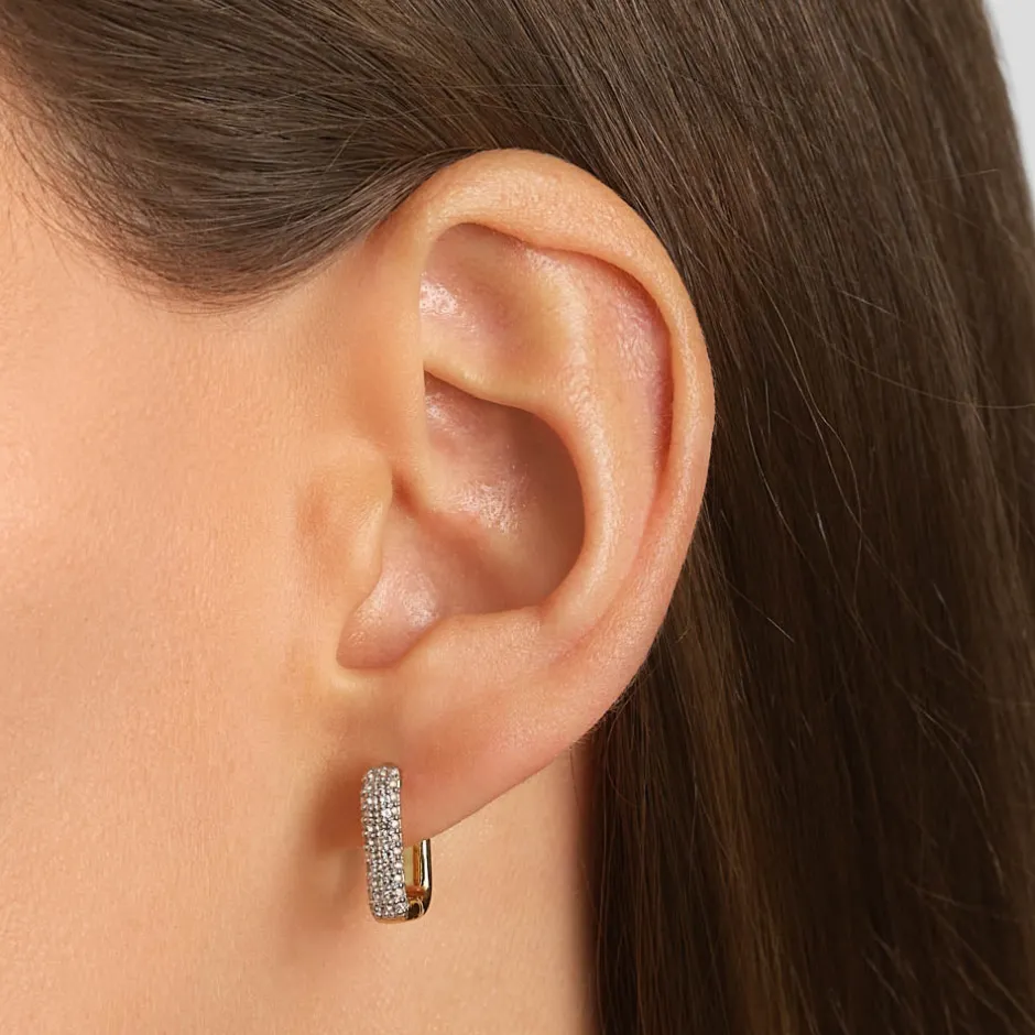 Sale White Topaz Mini Pave Paperclip Earrings in Gold Natural Gemstones | 18k Fine Gold Plated