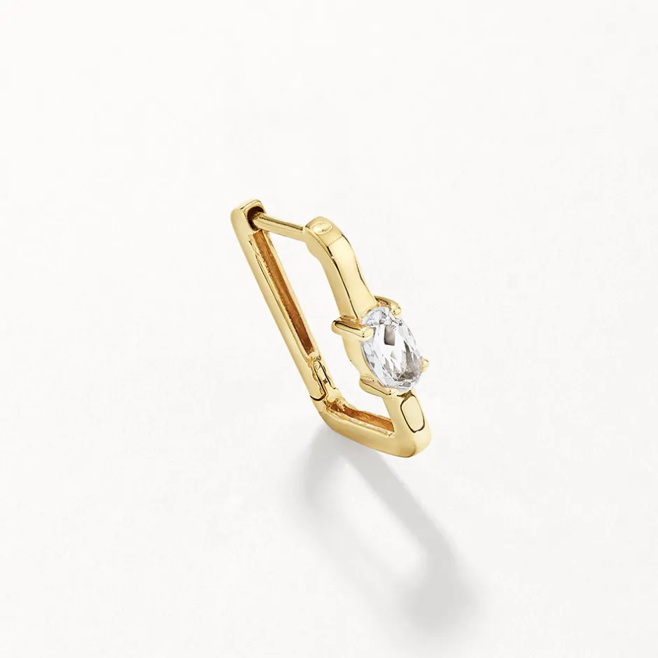 Clearance White Topaz Paperclip Hoop Earrings in Gold Natural Gemstones | 18k Fine Gold Plated