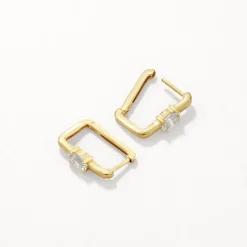 Clearance White Topaz Paperclip Hoop Earrings in Gold Natural Gemstones | 18k Fine Gold Plated