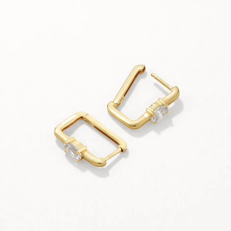 Clearance White Topaz Paperclip Hoop Earrings in Gold Natural Gemstones | 18k Fine Gold Plated