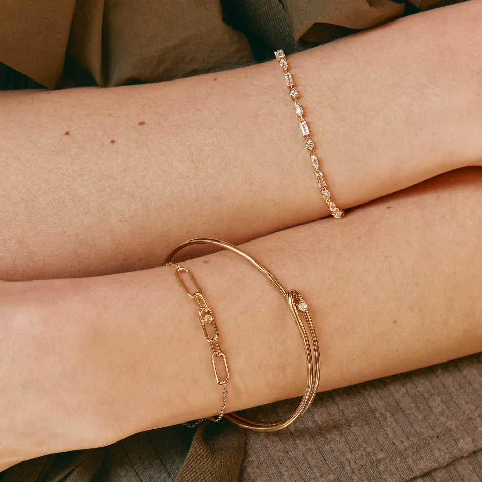 Clearance White Topaz Paperclip Link Bracelet in Gold 18k Fine Gold Plated | Bracelets & Bangles