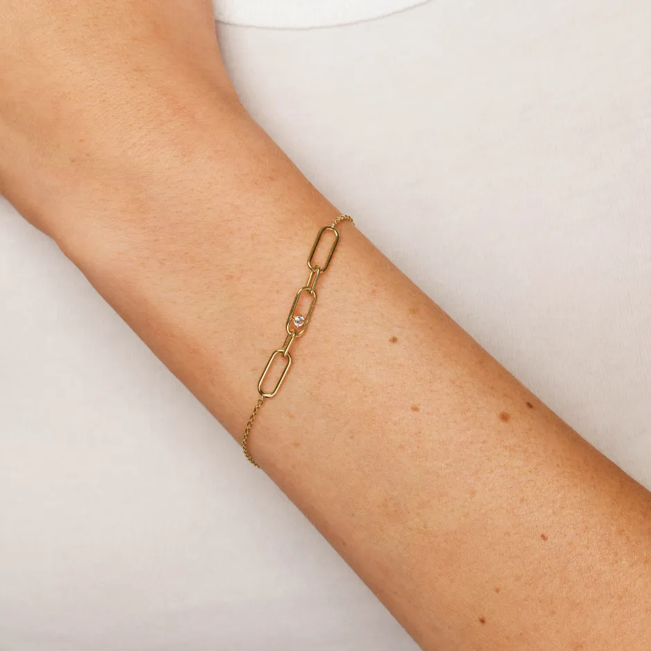 Clearance White Topaz Paperclip Link Bracelet in Gold 18k Fine Gold Plated | Bracelets & Bangles