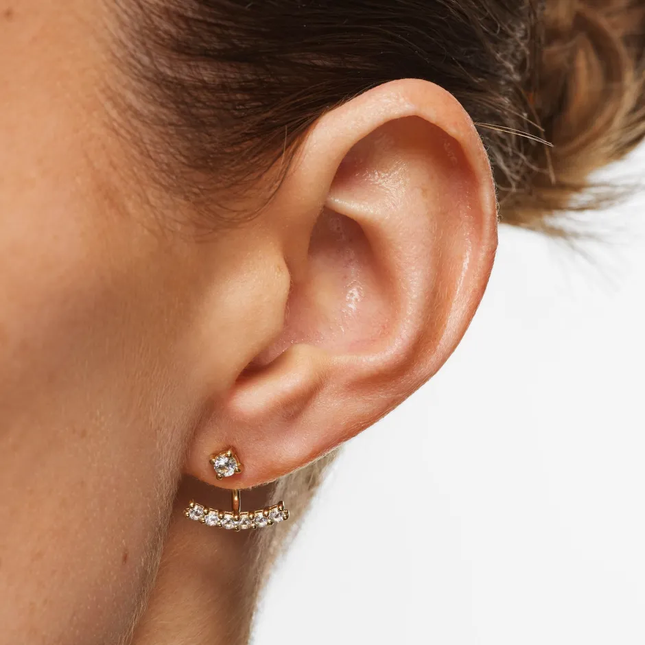 New White Topaz Pave Jacket Earrings in Gold 18k Fine Gold Plated | Earrings