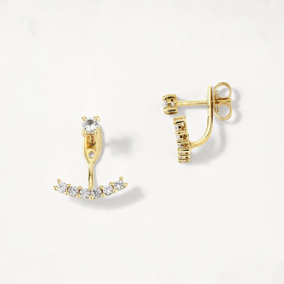 New White Topaz Pave Jacket Earrings in Gold 18k Fine Gold Plated | Earrings