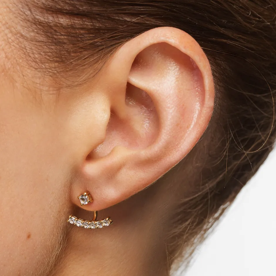 New White Topaz Pave Jacket Earrings in Gold 18k Fine Gold Plated | Earrings