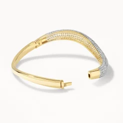 Hot White Topaz Pave Wave Dome Bangle in Gold Natural Gemstones | 18k Fine Gold Plated