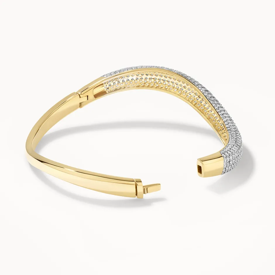 Hot White Topaz Pave Wave Dome Bangle in Gold Natural Gemstones | 18k Fine Gold Plated