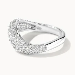 Clearance White Topaz Pave Wave Dome Ring in Silver Birthstone Jewellery | Natural Gemstones