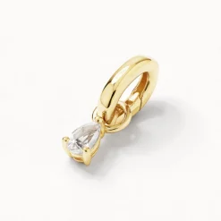 Outlet White Topaz Pear Cut Charm Pendant in Gold 18k Fine Gold Plated | Personalisation