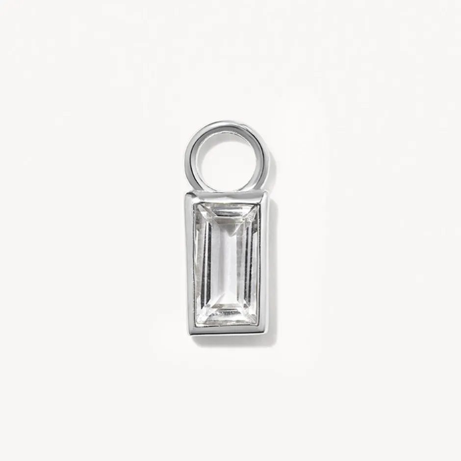 Fashion White Topaz Rectangle Charm in Silver Birthstone Jewellery | Natural Gemstones
