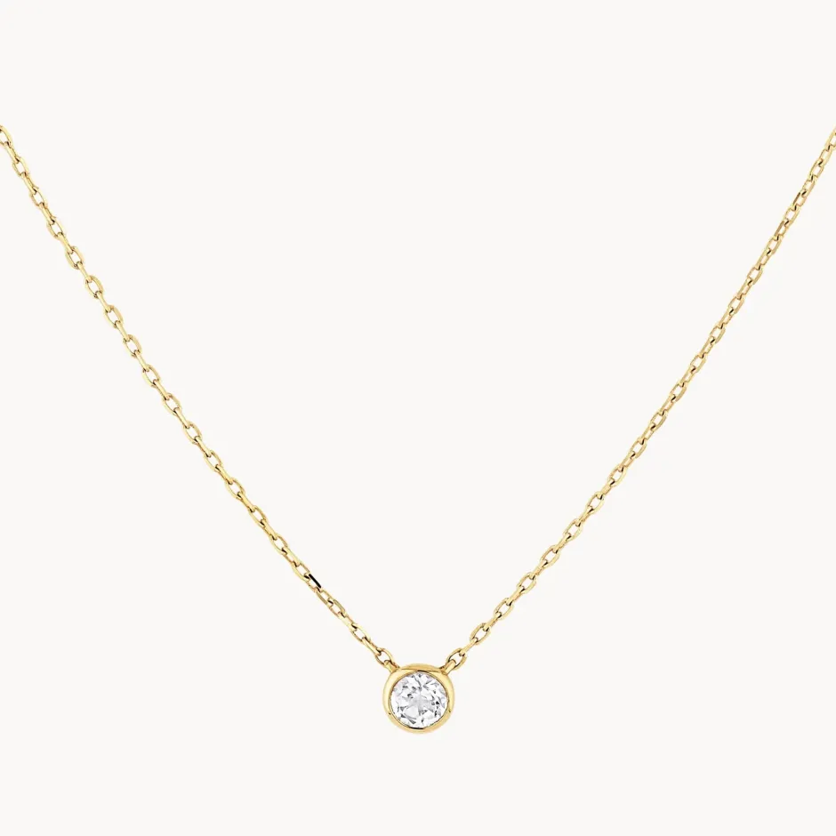 Clearance White Topaz Round Bezel Necklace in 10k Gold Natural Gemstones | Necklaces & Pendants