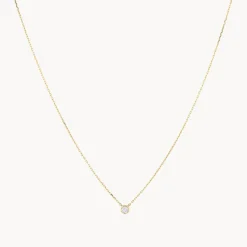 Clearance White Topaz Round Bezel Necklace in 10k Gold Natural Gemstones | Necklaces & Pendants