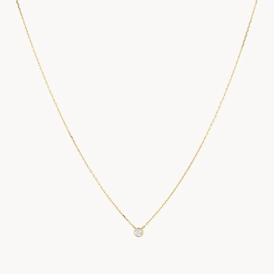 Clearance White Topaz Round Bezel Necklace in 10k Gold Natural Gemstones | Necklaces & Pendants