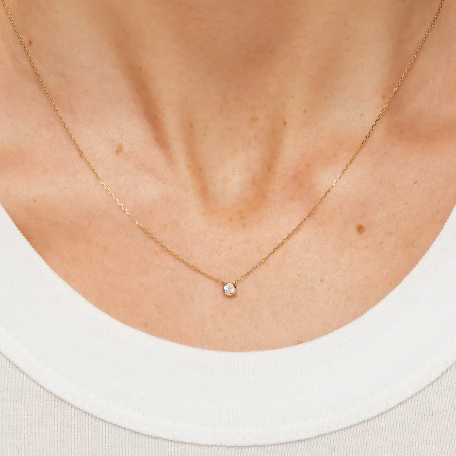 Clearance White Topaz Round Bezel Necklace in 10k Gold Natural Gemstones | Necklaces & Pendants