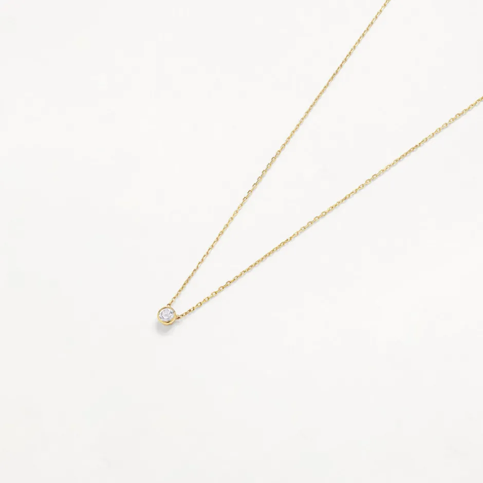 Clearance White Topaz Round Bezel Necklace in 10k Gold Natural Gemstones | Necklaces & Pendants