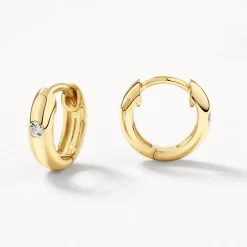 Hot White Topaz Round Curve Huggies in Gold Natural Gemstones | 18k Fine Gold Plated