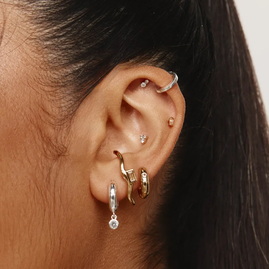 Hot White Topaz Round Curve Huggies in Gold Natural Gemstones | 18k Fine Gold Plated