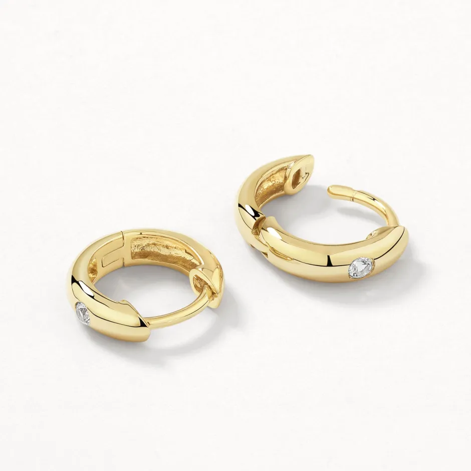 Hot White Topaz Round Curve Huggies in Gold Natural Gemstones | 18k Fine Gold Plated