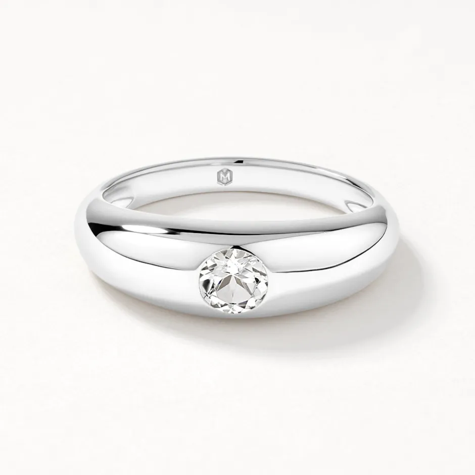 Best White Topaz Round Curve Pinky Ring in Silver Under $150 | Natural Gemstones