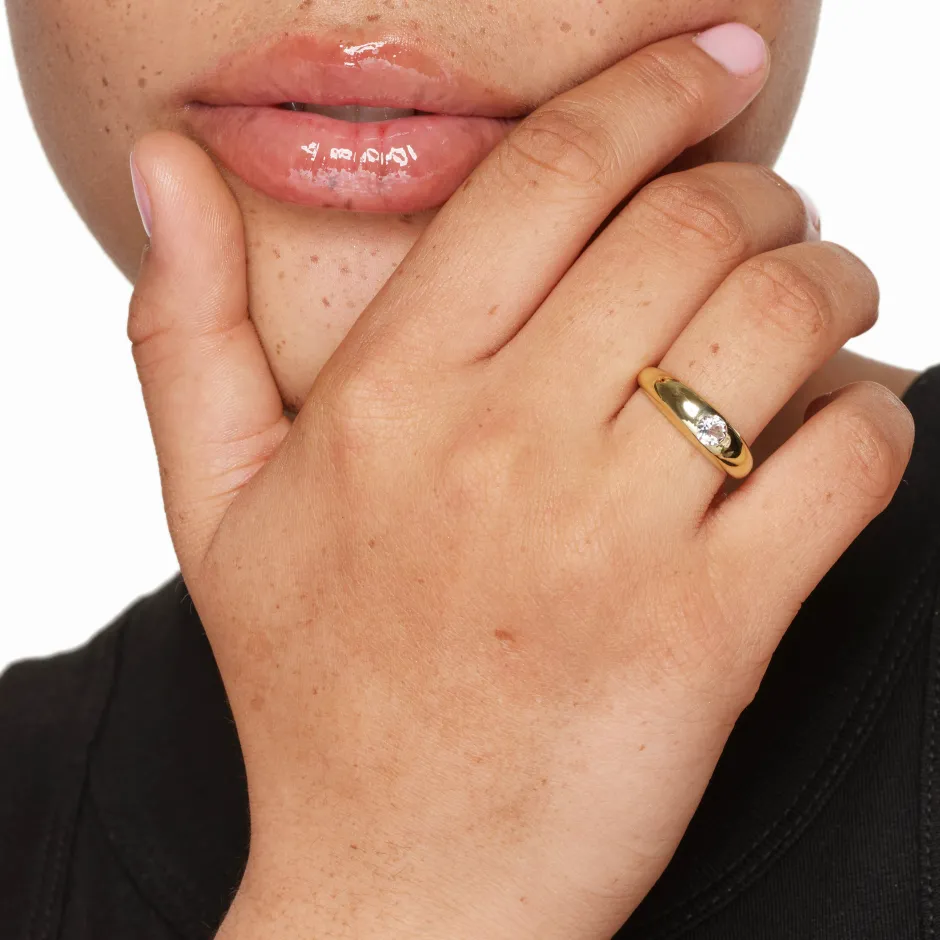 Fashion White Topaz Round Curve Pinky Ring in Gold Under $150 | Natural Gemstones