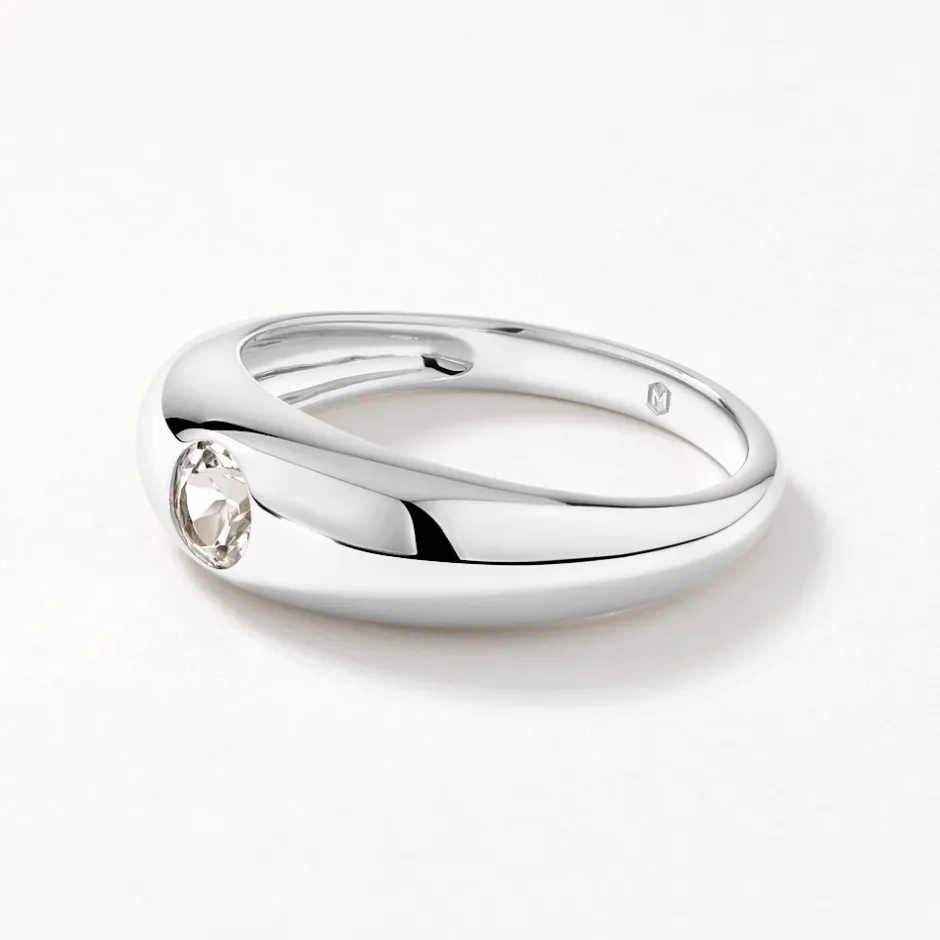 Best White Topaz Round Curve Pinky Ring in Silver Under $150 | Natural Gemstones