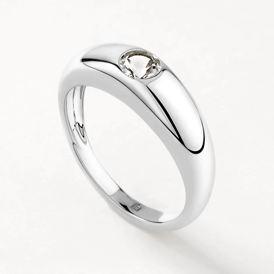 Best White Topaz Round Curve Pinky Ring in Silver Under $150 | Natural Gemstones