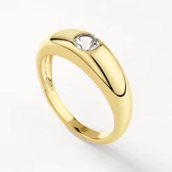 Fashion White Topaz Round Curve Pinky Ring in Gold Under $150 | Natural Gemstones