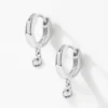 Best White Topaz Round Drop Charm Huggies in Silver Natural Gemstones | 925 Sterling Silver