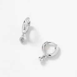 Best White Topaz Round Drop Charm Huggies in Silver Natural Gemstones | 925 Sterling Silver