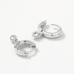 Best White Topaz Round Drop Charm Huggies in Silver Natural Gemstones | 925 Sterling Silver