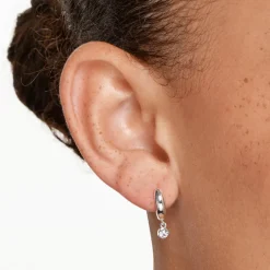 Best White Topaz Round Drop Charm Huggies in Silver Natural Gemstones | 925 Sterling Silver