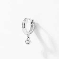 Best White Topaz Round Drop Charm Huggies in Silver Natural Gemstones | 925 Sterling Silver