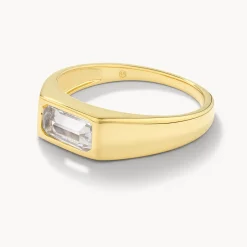 Discount White Topaz Signet Pinky Ring in Gold Gifts For Him | Natural Gemstones