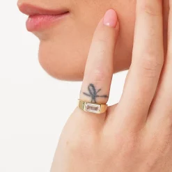 Discount White Topaz Signet Pinky Ring in Gold Gifts For Him | Natural Gemstones