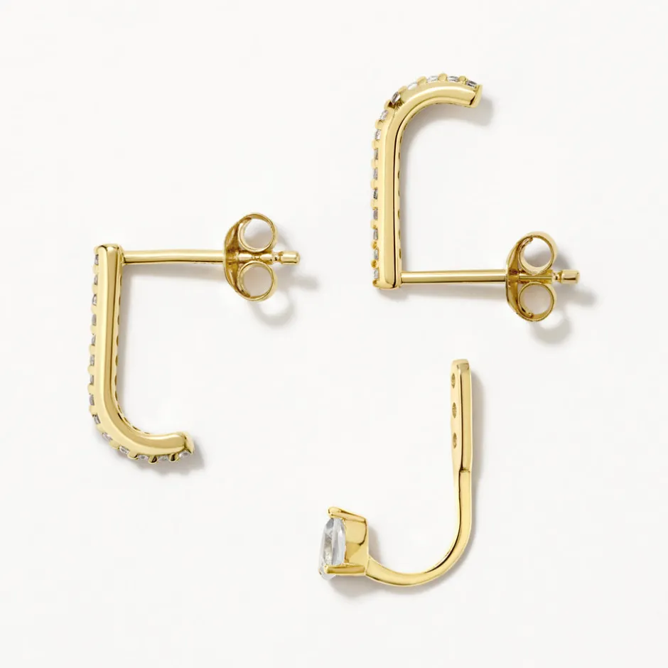 Clearance White Topaz Suspender Jacket Earrings in Gold Natural Gemstones | 18k Fine Gold Plated