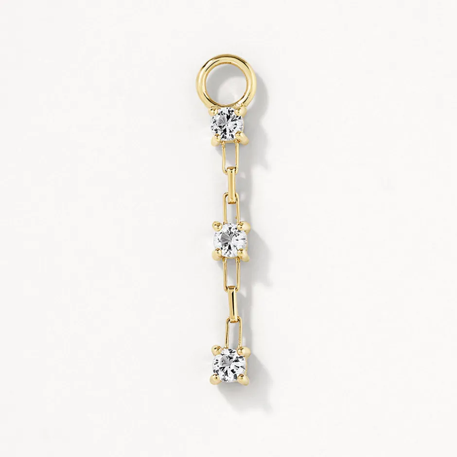 New White Topaz Trio Drop Charm in 10k Gold Natural Gemstones | 10k Gold