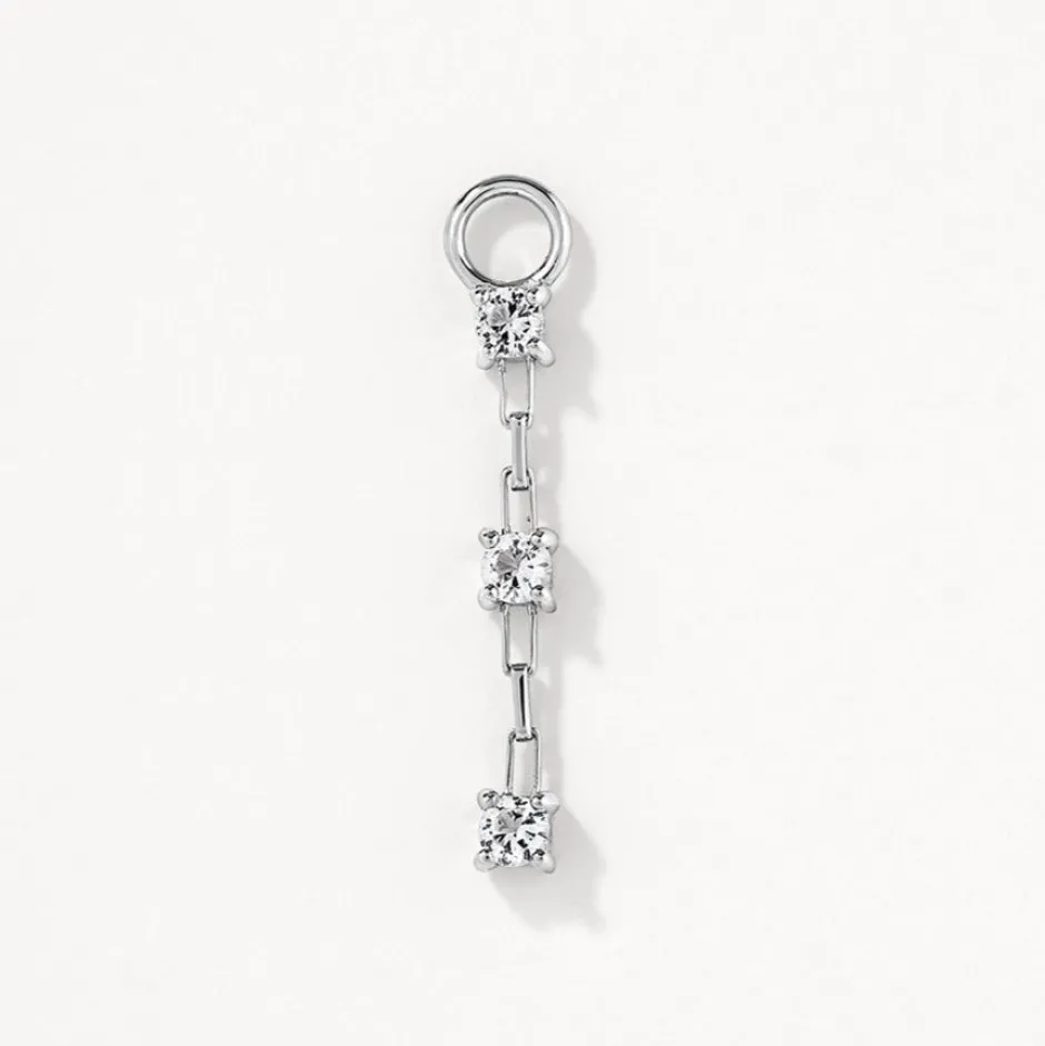 Fashion White Topaz Trio Drop Charm in Silver Natural Gemstones | 925 Sterling Silver