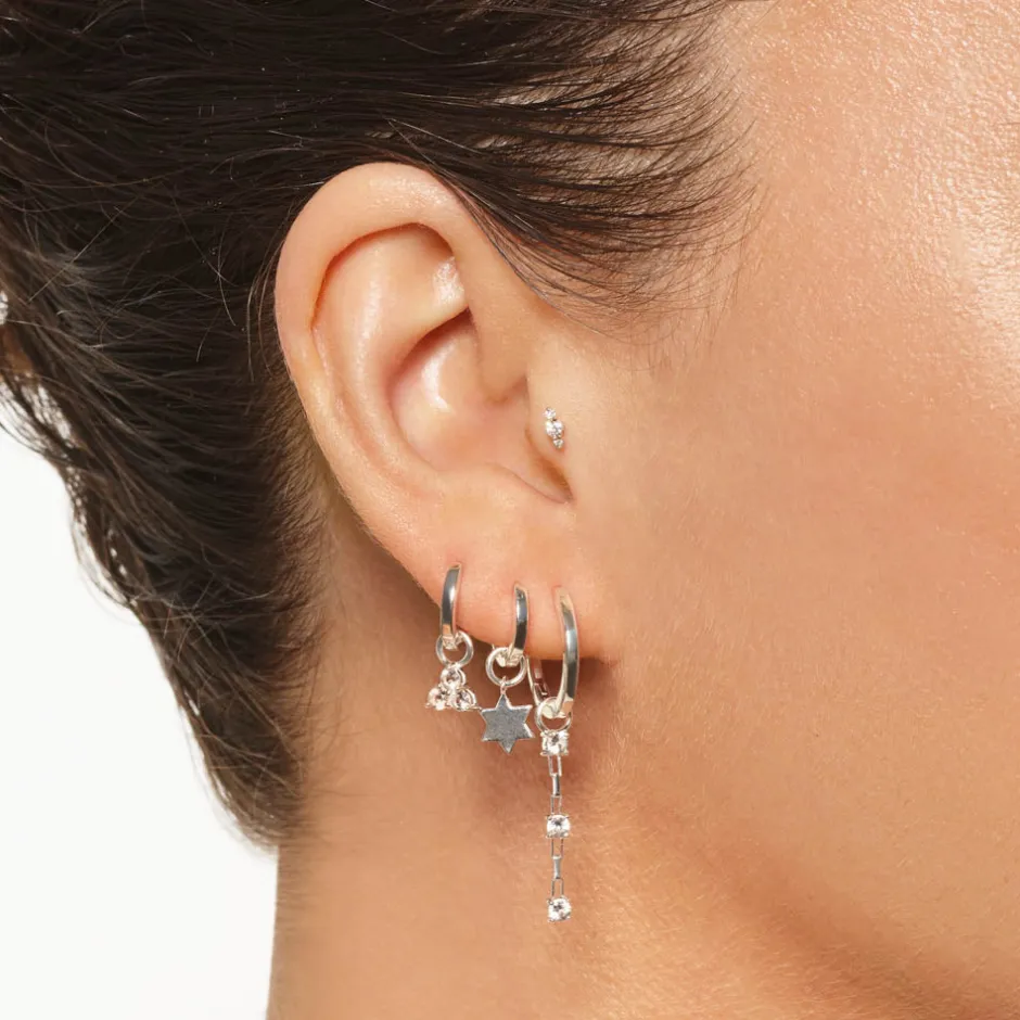 Fashion White Topaz Trio Drop Charm in Silver Natural Gemstones | 925 Sterling Silver