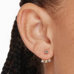 Online White Topaz Trio Jacket Stud Earrings in Gold Natural Gemstones | 18k Fine Gold Plated