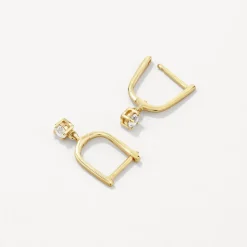 Online White Topaz U Hoop Drop Charm Huggies in Gold 18k Fine Gold Plated | Earrings