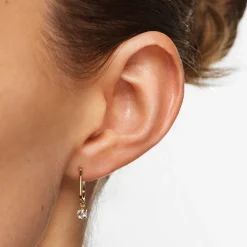 Online White Topaz U Hoop Drop Charm Huggies in Gold 18k Fine Gold Plated | Earrings