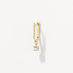 Online White Topaz U Hoop Drop Charm Huggies in Gold 18k Fine Gold Plated | Earrings